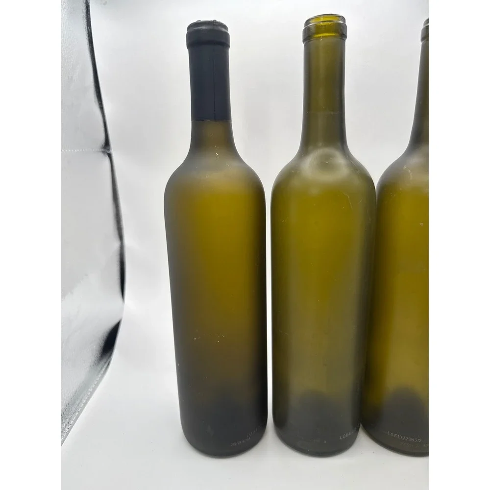 Set of 4 Frosted Olive Green Glass Wine Bottles Matte Finish 12 Inch DIY Decor